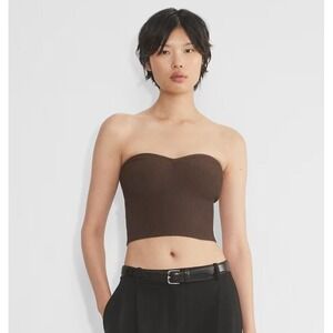 BABATON Sculpt Knit Sweetheart Tube Top‎ Ribbed Strapless Bustier Brown Sz M